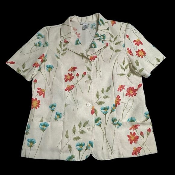 Vintage Alfred Dunner Short Sleeve Cream Floral Jacket - Picture 4 of 9